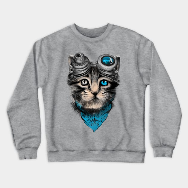 steampunk cat Crewneck Sweatshirt by kidzgn